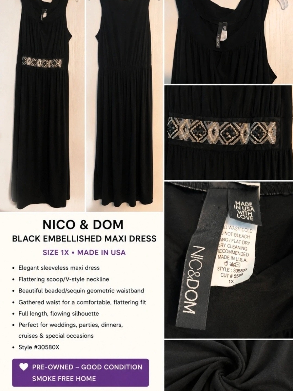 NICO & DOM Black Embellished Maxi Dress